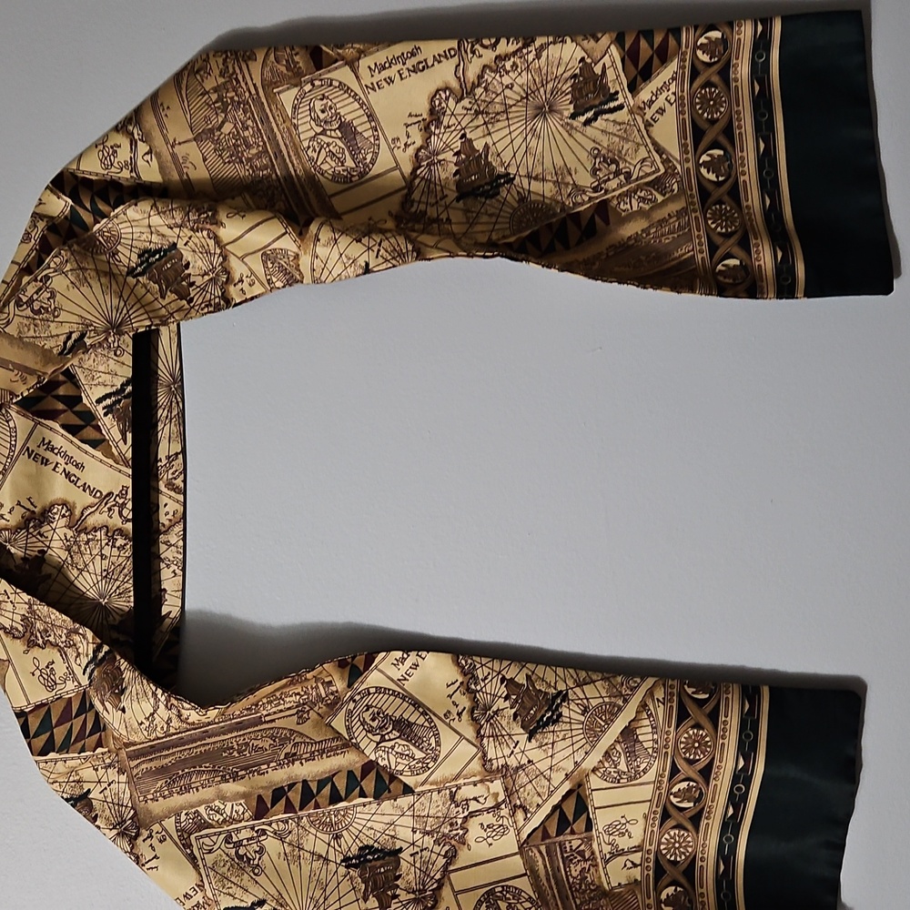 Mackintosh New England Vintage Map Print Scarf - Cream Green and Brown 7.5x60 - Picture 4 of 8